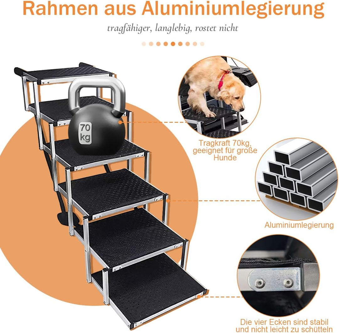Hundetreppe Auto, 6-stufige Hundetreppe Grosse Hunde bis 70kg, Ideal für Grosse Hunde & ältere Tiere