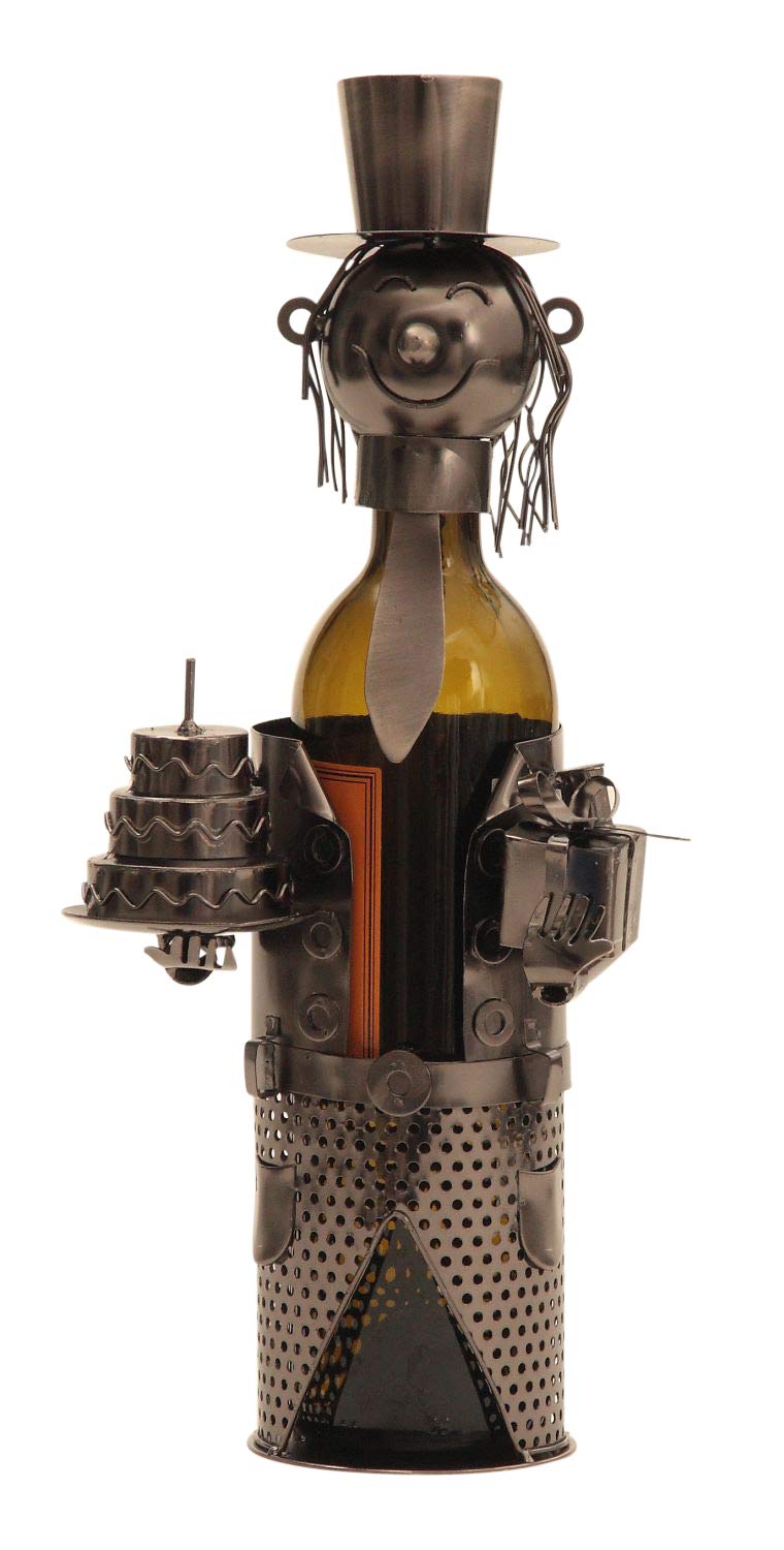 Moderner Wein Flaschenhalter Geburtstag aus Metall Höhe 35 cm