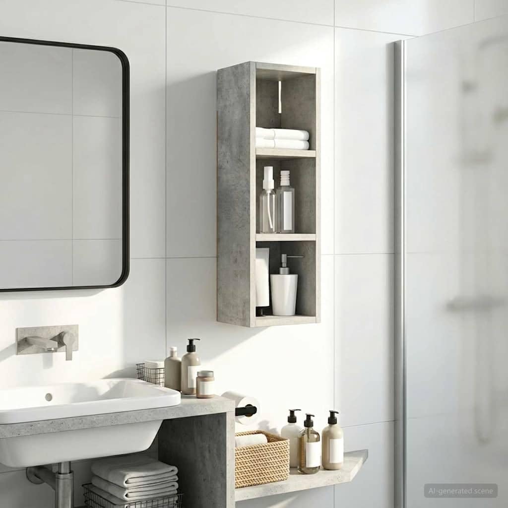 vidaXL Badezimmer-Wandschrank mit Regal Betongrau 20 x 16 x 62,5 cm, Moderner Badschrank, rechteckig