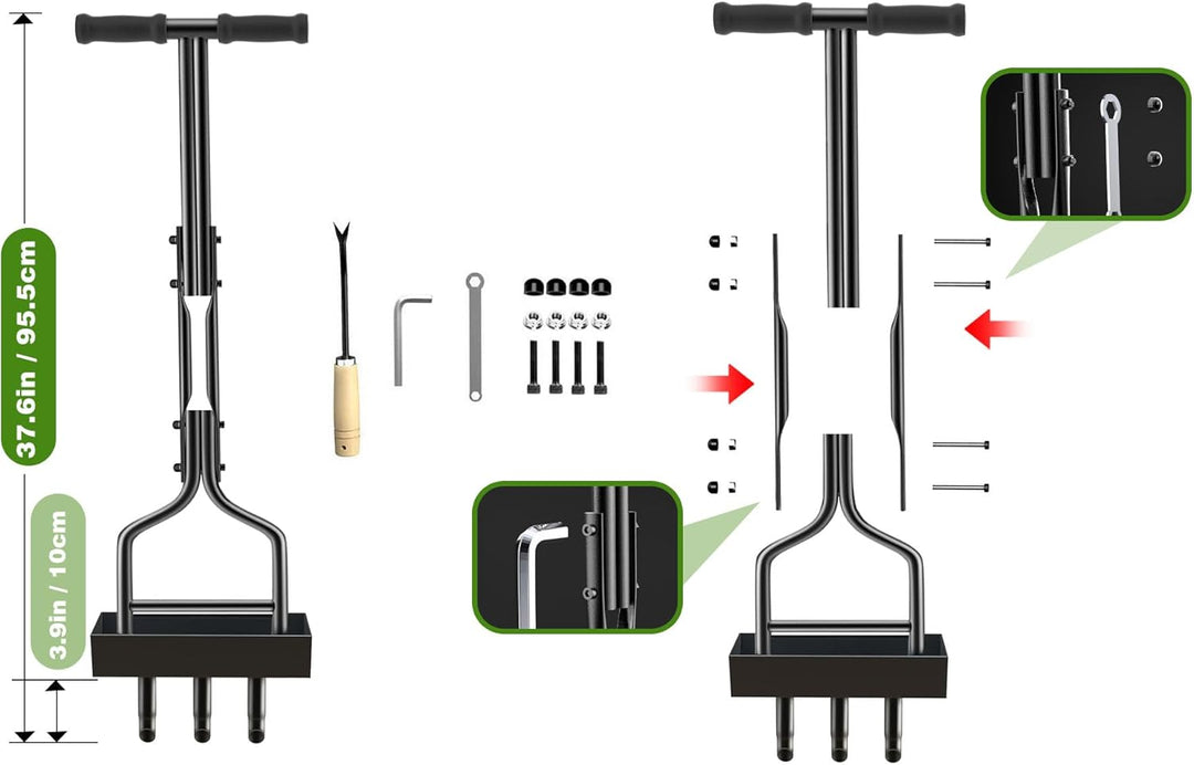 Kedoxi Aerifizierer für Rasen, Heavy Duty Hohl Tine Rasenlüfter mit Bodenrahmen 38In, Rasenlüfter Ma
