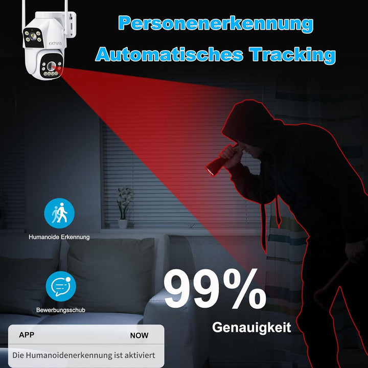 überwachungskamera Aussen WLAN, 2.4GHz/5GHz PTZ Dual-Lens Überwachungs Kamera Aussen mit KI-Personen