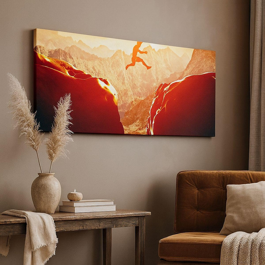Wandbilder Dekoration Wohnzimmer Mann Berg Freiheit Panorama Bilder auf Leinwand 120x50cm Leinwandbi