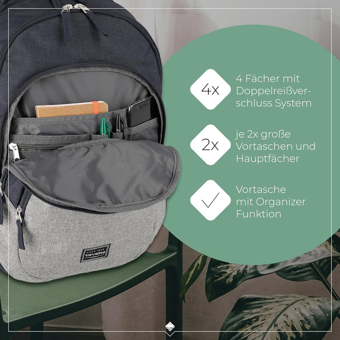 Travelite Handgepäck Rucksack, Laptop Rucksack 15,6 Zoll, BASICS, Daypack, Tagesrucksack mit vielen