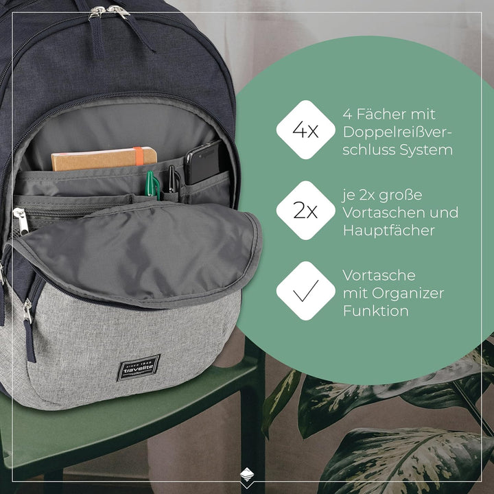 Travelite Handgepäck Rucksack, Laptop Rucksack 15,6 Zoll, BASICS, Daypack, Tagesrucksack mit vielen
