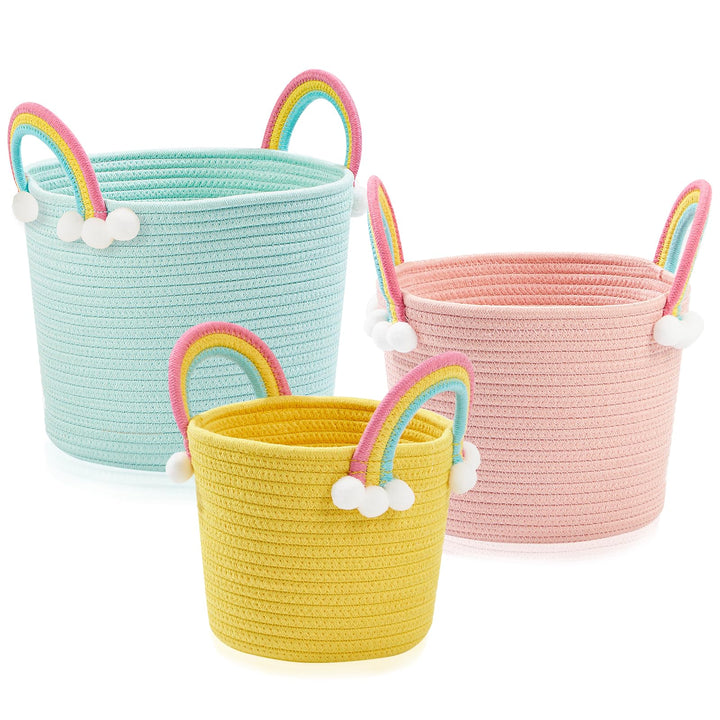 3 Pcs kleine Aufbewahrungskörbe, gewebte Körbe, Hamper Körbe für Geschenke leer, Spielzeugkorb, Seil
