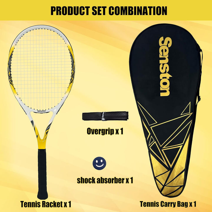 Senston Tennisschläger 68,6 cm, Professioneller Training Tennis Racket für Damen Herren yellow 27 in