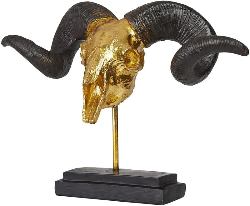 Hansmeier® Deko Skulptur Widder | Gold | Für Aussen und Innen | 39 x 28 x 17 cm | Deko Statue Geweih