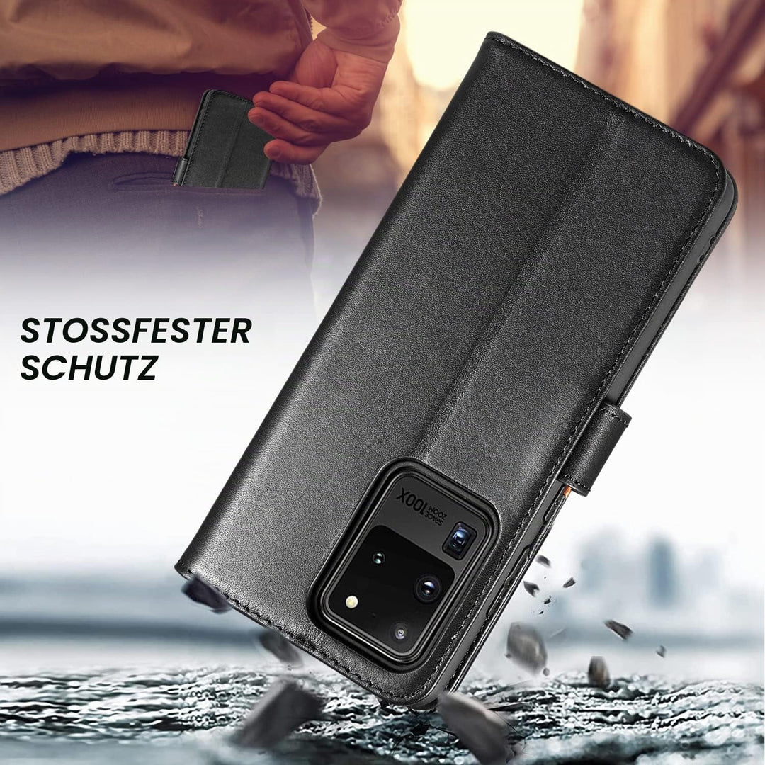 LENSUN Echtleder Hülle für Samsung Galaxy S20 Ultra, Handyhülle [Echtes Leder] [Magnetverschluss] [K