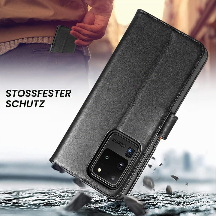 LENSUN Echtleder Hülle für Samsung Galaxy S20 Ultra, Handyhülle [Echtes Leder] [Magnetverschluss] [K