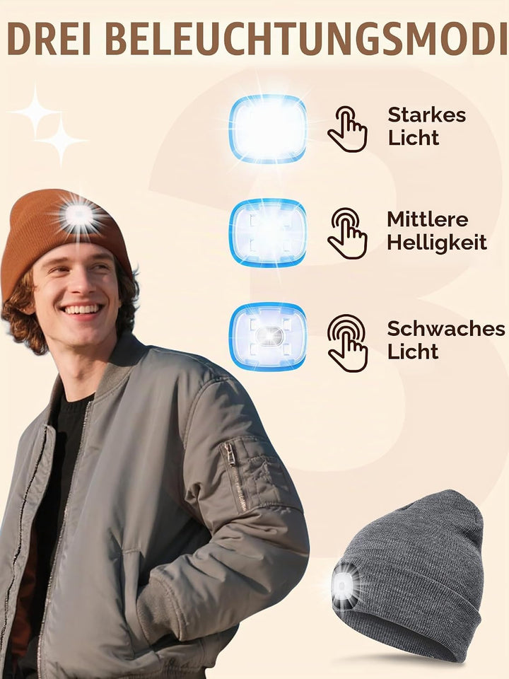 SPGOOD LED Beanie Beleuchtete Mütze mit Licht,Wiederaufladbare USB Winter Warm LED Mütze mit Licht,L