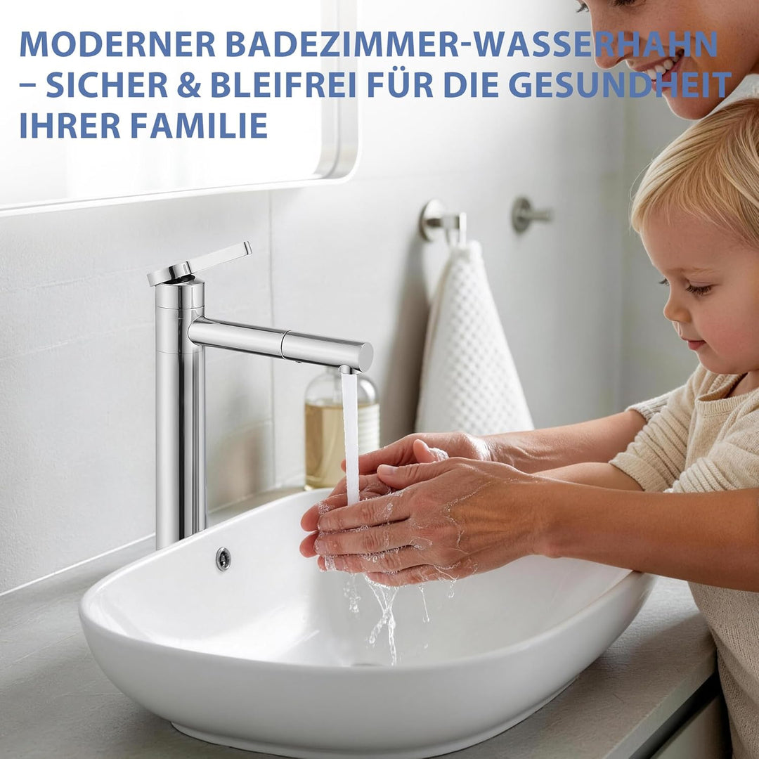 HOMELODY Waschtischarmatur Hoch mit 360°drehbarer Auslauf &amp; Körper - Edelstahl Wasserhahn Bad mit 21