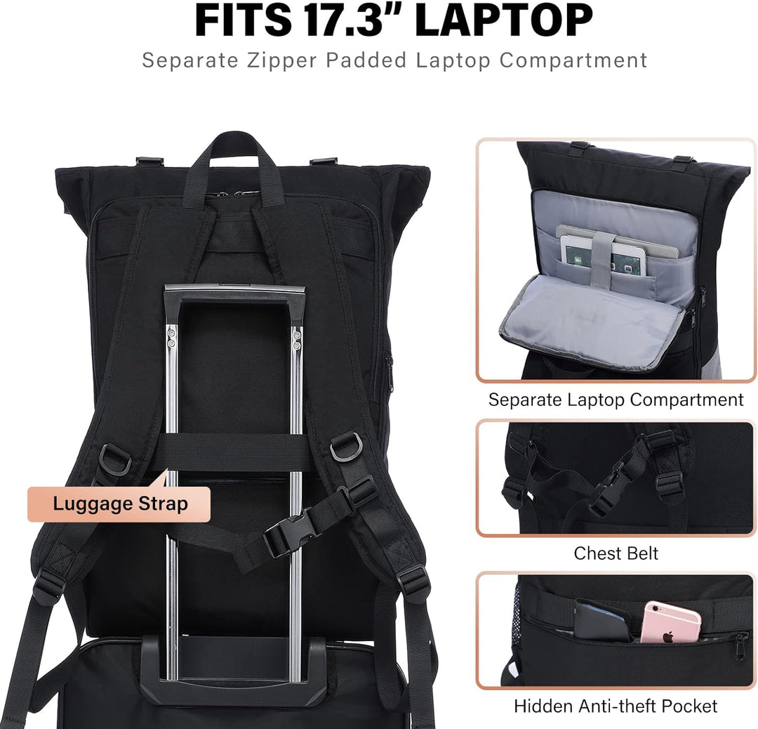 LOVEVOOK Rucksack Damen Herren gross Wasserdichter Laptop Rucksack 17,3 Zoll Rolltop Rucksäcke Schul