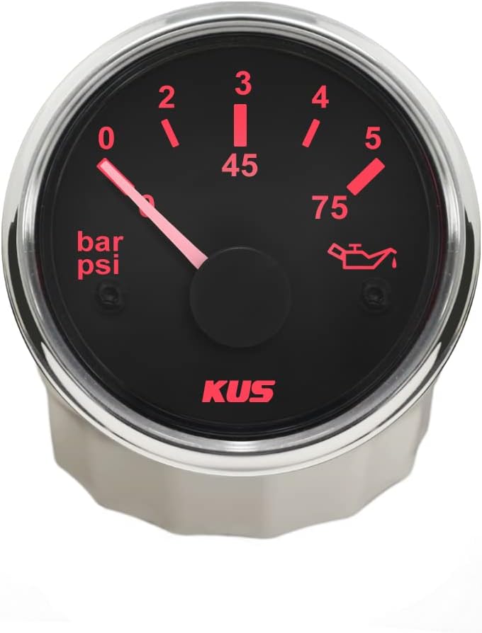 KUS Öltreibstoff Manometer Meter 0-5Bar 0-75PSI Mit Hintergrundbeleuchtung 12V/ 24V 52MM (2") (Schwa