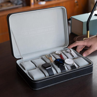 OSVINO Uhrenbox 10 Uhren Herren Schwarz Uhrenkasten Uhrenkissen aus Samt, Reise Schmuckkästchen Uhre