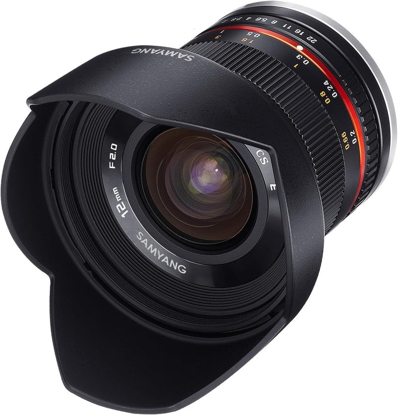 Samyang 12mm F2.0 MFT schwarz - Weitwinkel Festbrennweite für Micro Four Thirds Anschluss, manueller