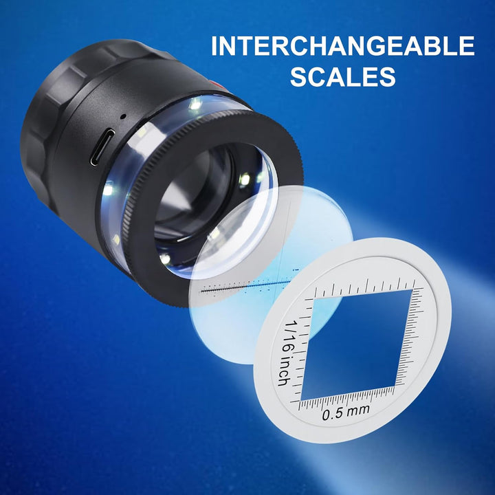 10 Fache Lupe – Wiederaufladbare Juwelierlupe 10X mit UV und LED Beleuchtung, Beleuchtete Einschlagl