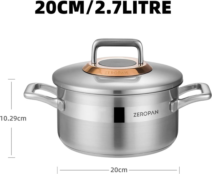 Kochtopf mit Deckel Hybrid 20cm/2.7L, Kasserolle Induktion Suppentopf, Kühl bleibender Griff, Spülma