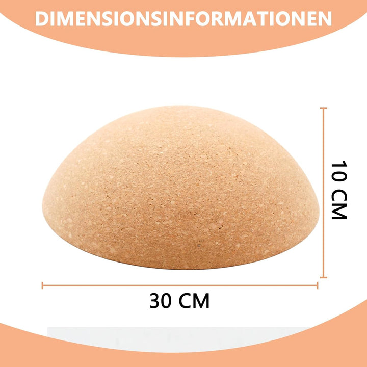 Healfith Balance Board Halbkugel aus Massivem Kork, Hochwertige Fitness Halbkugel aus Kork für Balan