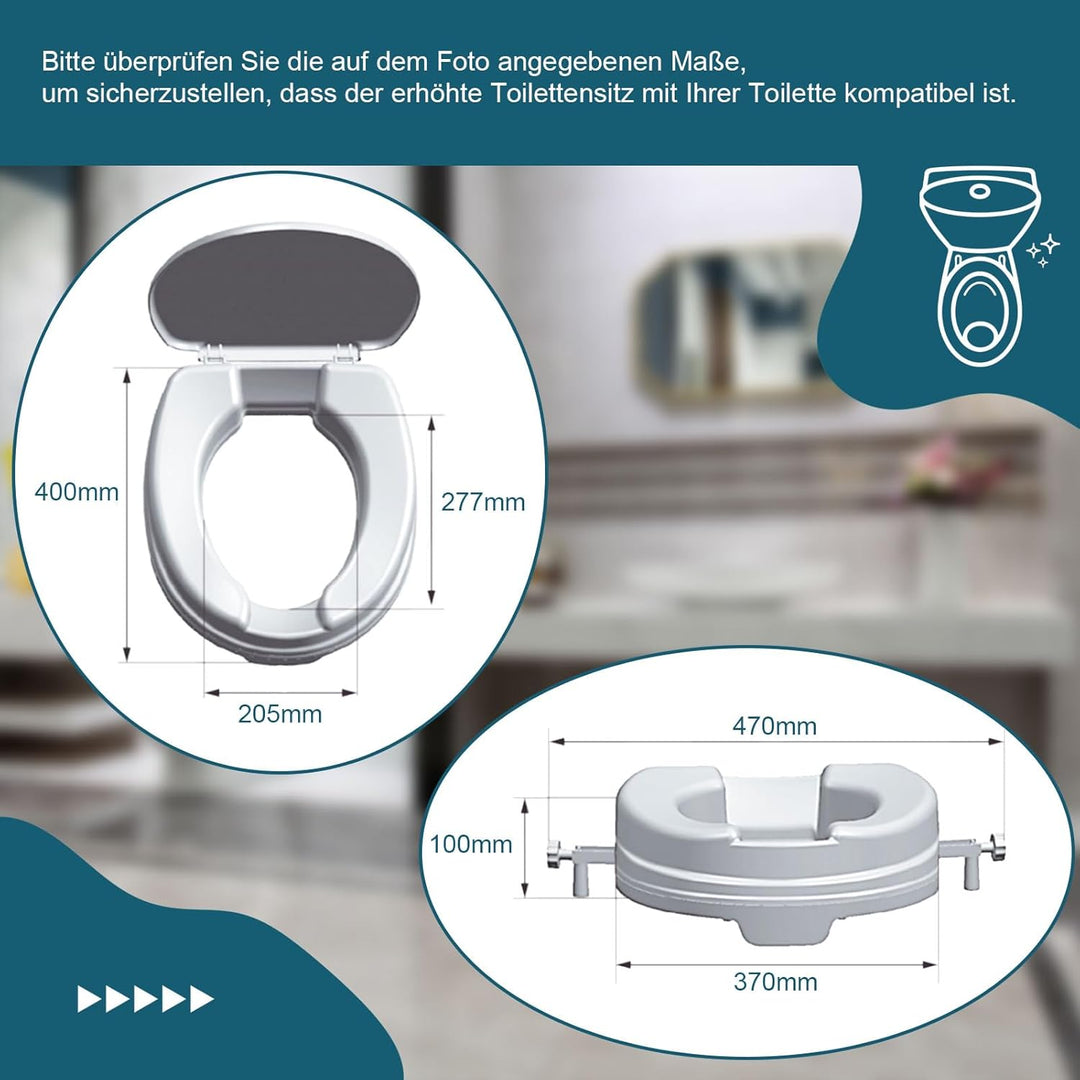Toilettensitzerhöhung mit Deckel, 10cm Erhöhter Toilettensitz, Komfortabler Senioren Toilettenaufsat