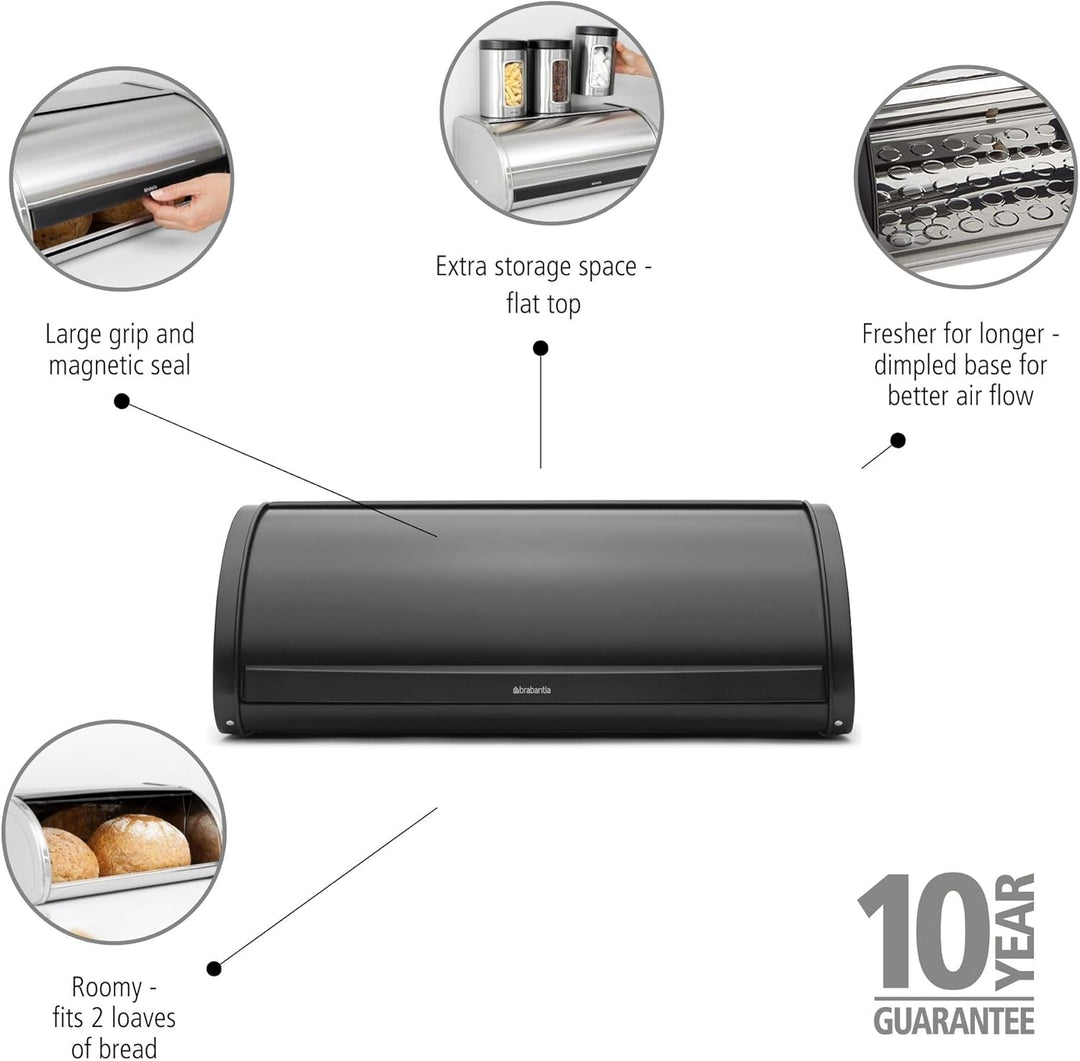 Brabantia Rollbrotkasten, Schwarz Gross Matt Black, Gross Matt Black