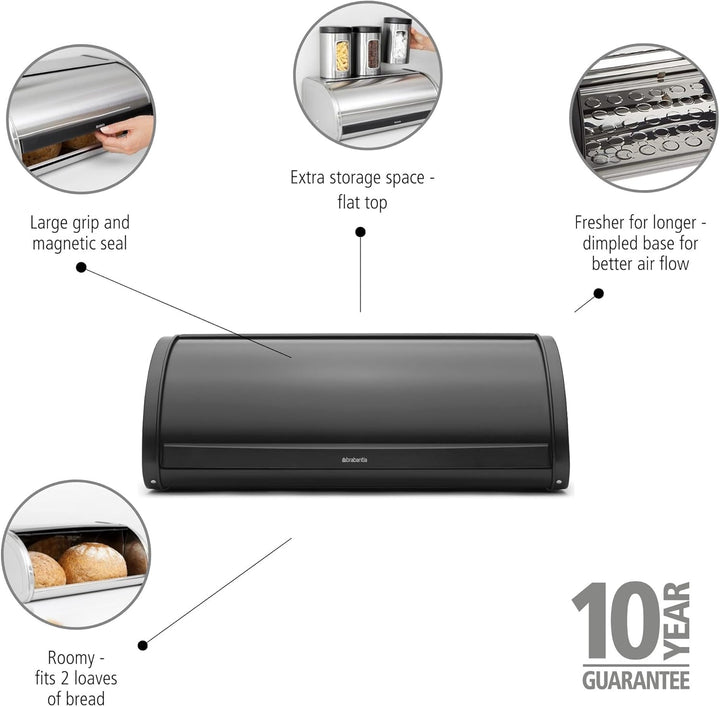 Brabantia Rollbrotkasten, Schwarz Gross Matt Black, Gross Matt Black