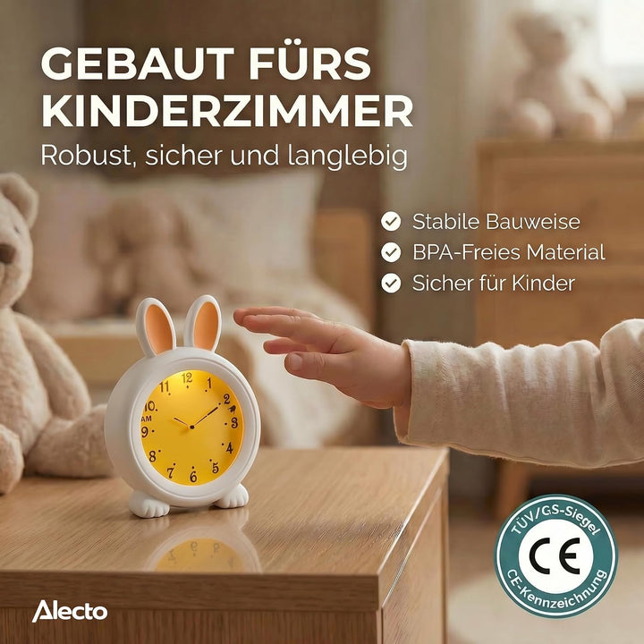 Alecto BC100BUNNY Kinderwecker - Nachttischlampe hilft Kindern EIN Zeitgefühl zu bekommen -Nachtlich