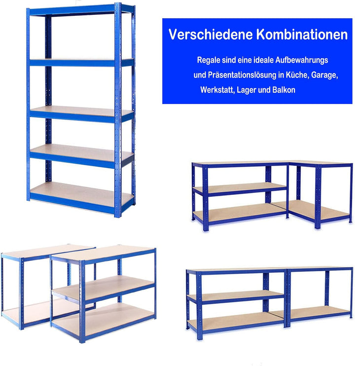 5 Stöckiges Schwerlastregal Regal, Lagerregal Garagenregal, Metallregal Blau - 170cm x 75cm x 30cm,