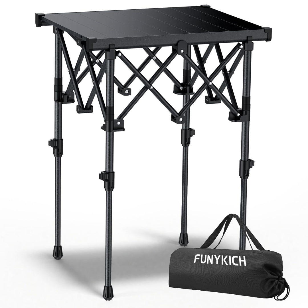 FUNYKICH Aluminium Klapptisch mit Tragetasche 50.5x41cm, X Form klappbarer Campingtisch mit 2 Höhenv