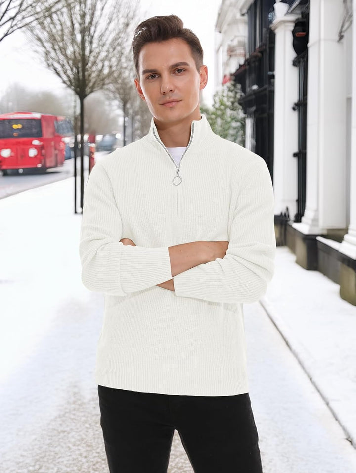 Hisir Pullover Herren Strickpullover 1/4 Zip Pulli Männer, Bequem Weich Warmer Winter Pullover für M
