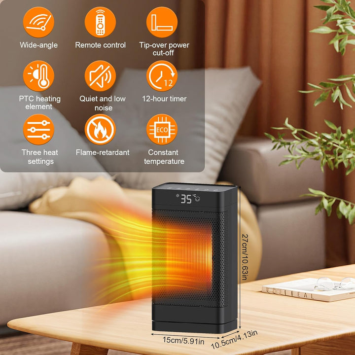 Heizlüfter 1500W，PTC Keramik Heizlüfter Energiesparend Leise mit ECO Modus,4 Heizmodi mit 70 ° Oszil