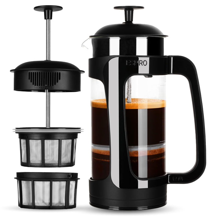 ESPRO P3 French Press Kaffeebereiter – Mit patentiertem Doppelfilter für kaffeefreien Satz, Schwarz,
