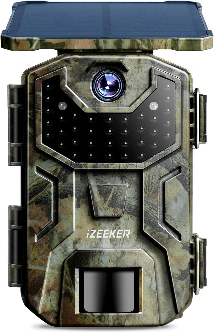iZEEKER Solar Wildkamera, 2,7K/1520P 30fps 36MP Wildtierkamera mit 940 nm No Glow Infrarot LEDs, Wil