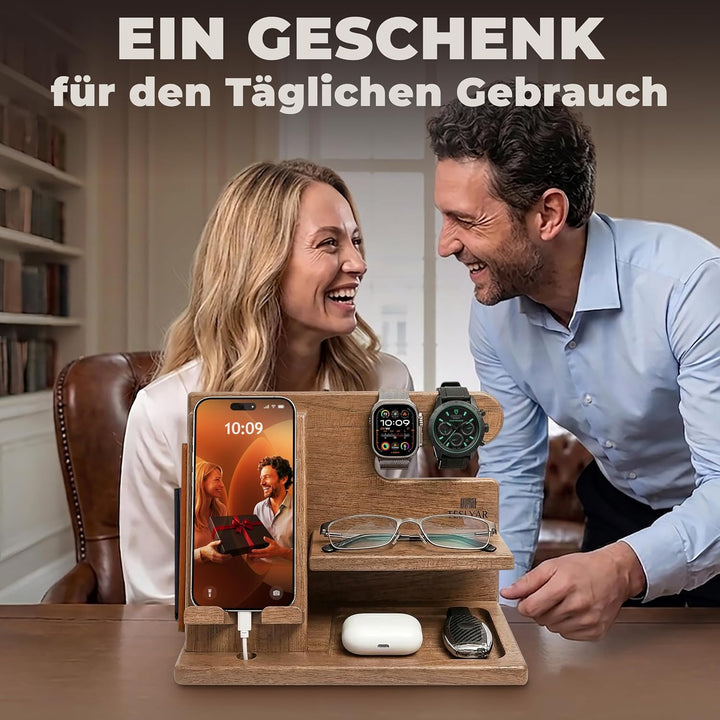 TESLYAR Holz-Telefon-Dockingstation für Männer – Schreibtisch- oder Nachttisch-Organizer – Geburtsta