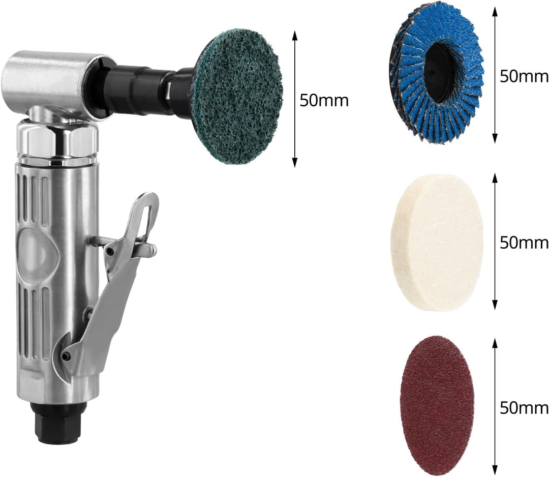 QWORK® Druckluftschleifer 90° Winkelschleifer mit 50mm Schleifscheiben - 12000 U/min - 1/4" Schnella