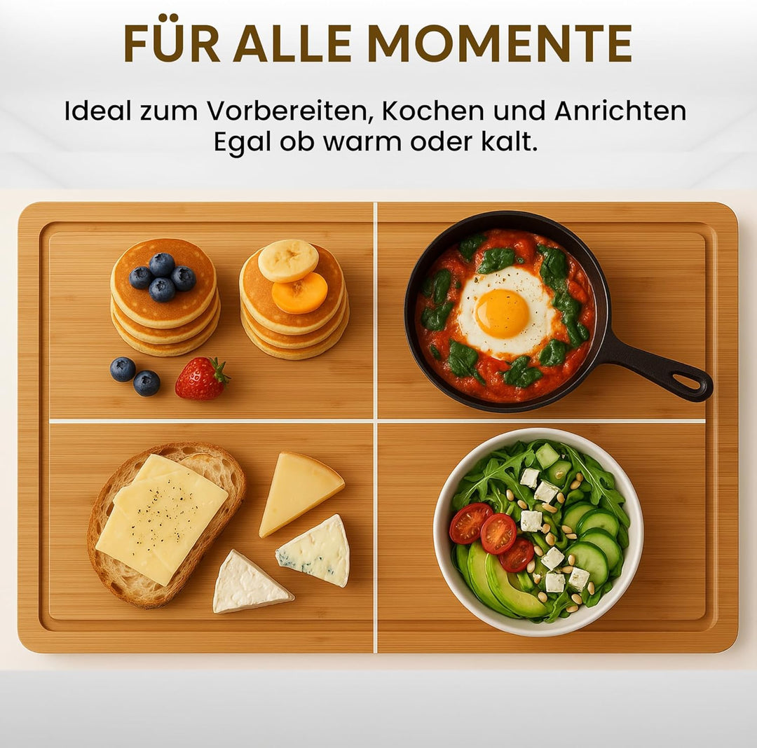 Bambus Schneidebrett aus 100% Bio-Bambus 58 x 38 x 3 cm grosses XL Brett – FSC® Zertifiziertes Antib