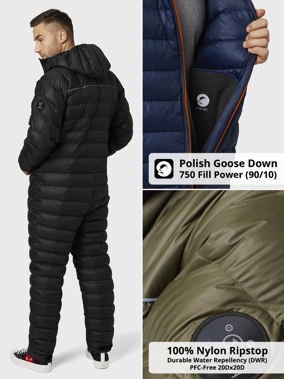 Down Suit, Der Daunen Outdoor Jumpsuit für Damen & Herren, Leicht Warm & Funktionell, XS Olive Green