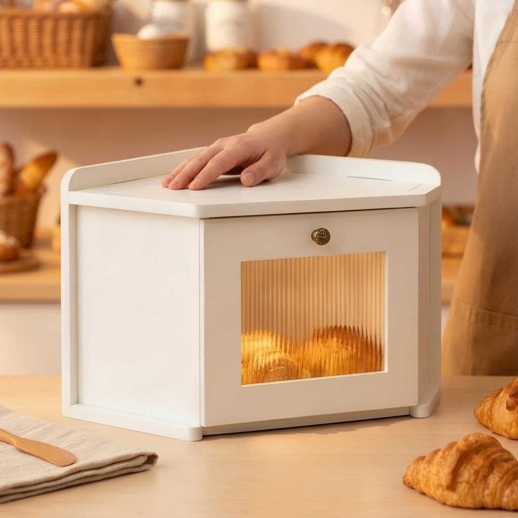 Grosser Brotkasten aus Naturholz, 41 x 27 x 13 cm – TraditionellerBrotkasten mit Rollverschluss – Br