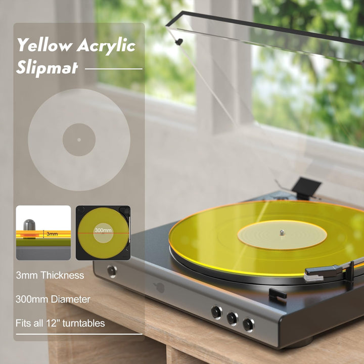 Plattenspieler-Matte, Schallplatten-Slipmat, Acryl-Plattenspieler-Platte, Vinyl-Rutschmatten (Gelb)