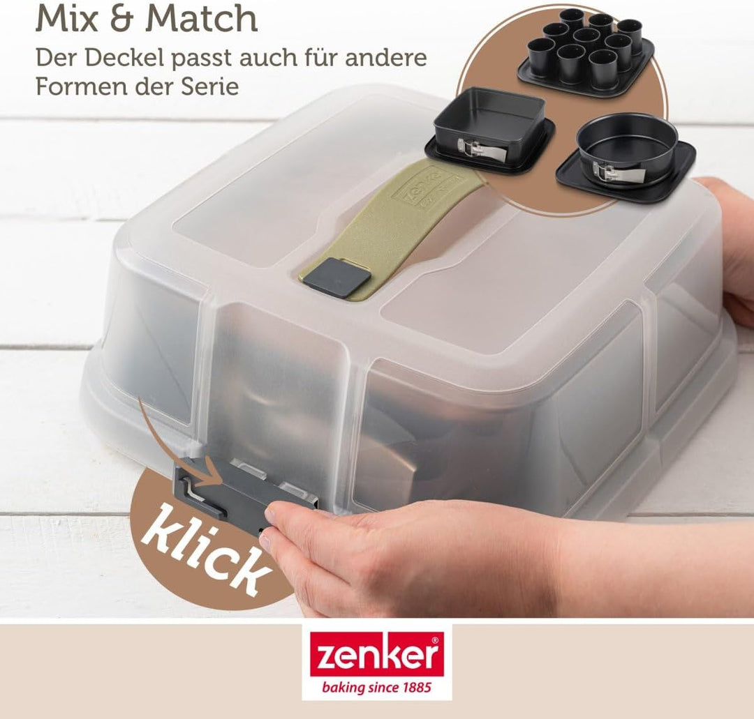 Zenker Bake, Click & Go 9er Törtchenblech mit Haube – 29 x 29 x 7 cm – Backform mit passendem Deckel
