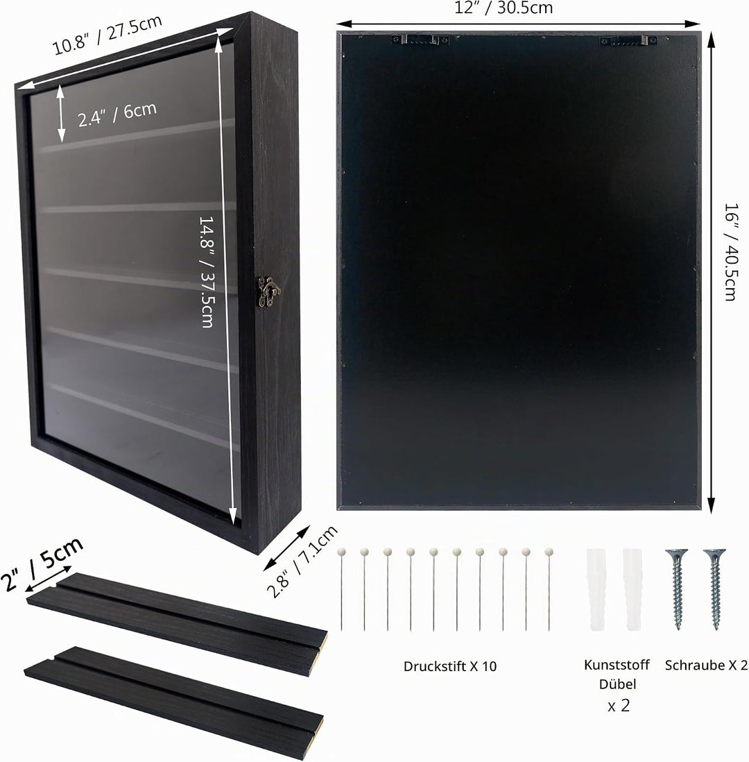 3D Bilderrahmen 30x40 Grosse Schattenbox Vitrine Rahmen mit Glasfenstertür Erinnerungsstücke Medaill