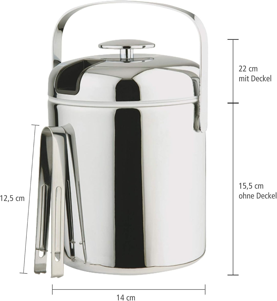 Buddy´s Bar - Profi Eiseimer 1,3 Liter aus Edelstahl mit Deckel, EIS-Zange und Abtropfgitter - Eisbe