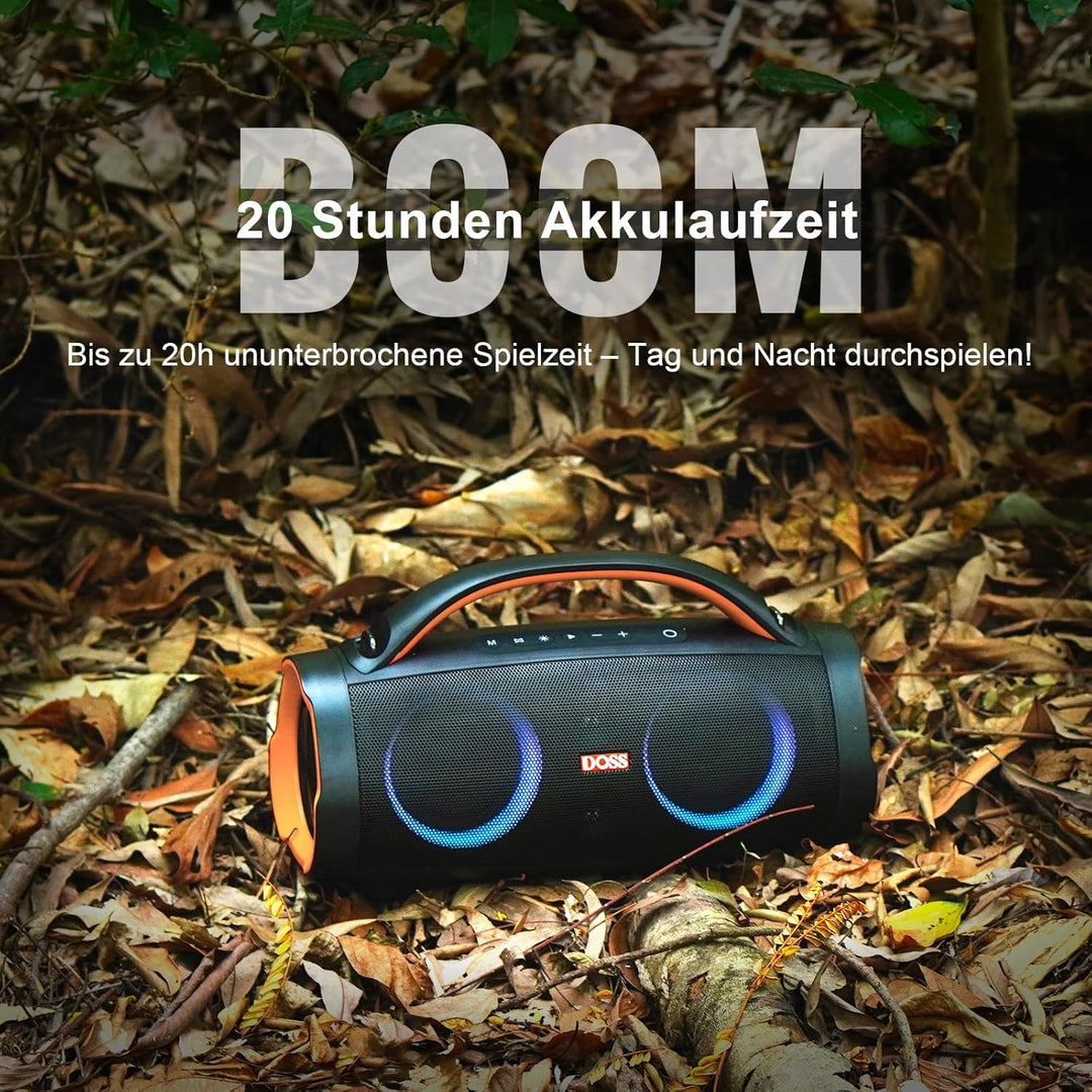 DOSS Extreme Boom+ Bluetooth Lautsprecher Draussen mit Wasserdichter IP67, 100W Stereo Sound, 10400m