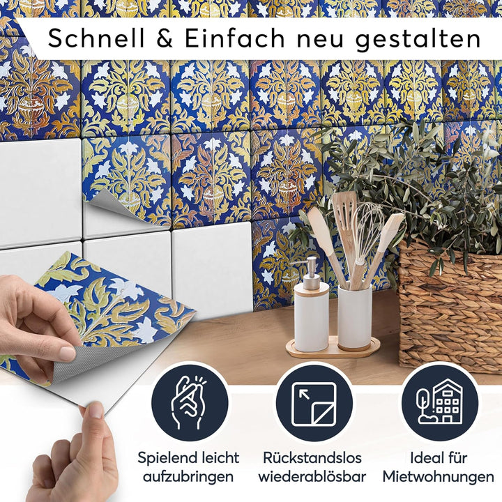 50 Stück Fliesenfolie für Bad und Küche 15x15 cm - Klebefliesen, Mosaikfliesen - Aufkleber Fliesen s