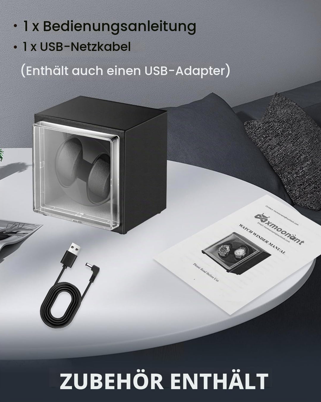 Mxmoonant Automatische Uhrenbeweger für 2 Uhren, 5 Rotationsmodi mit leisem Motor, AC-Adapter &amp; Batt