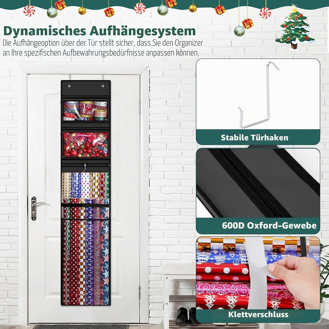 Geschenkpapier-Organizer, doppelseitig, zum Aufhängen, Geschenkpapierrollenhalter für Weihnachten, 1