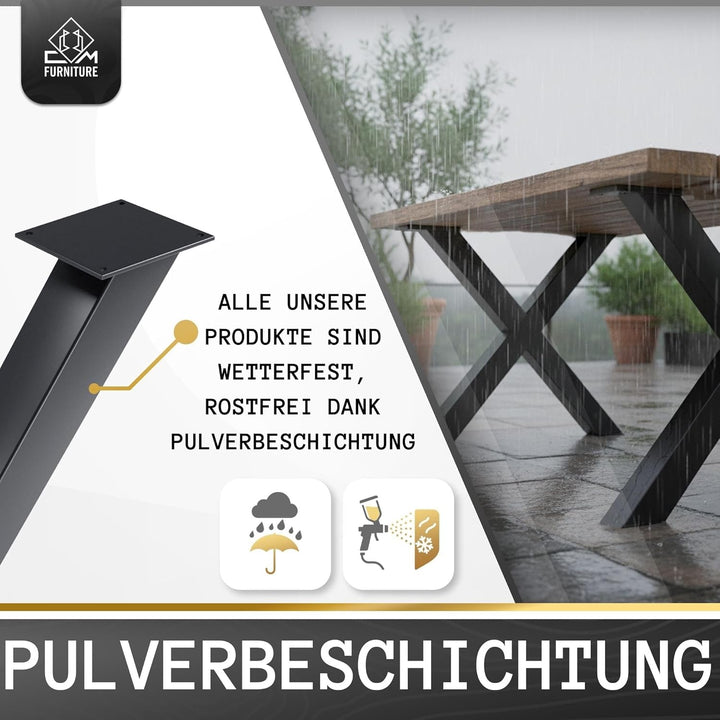 CM Furniture - Tischbeine Metall anthrazit - 2 Stück X Form, rostfrei & modern - Tischgestell Masse