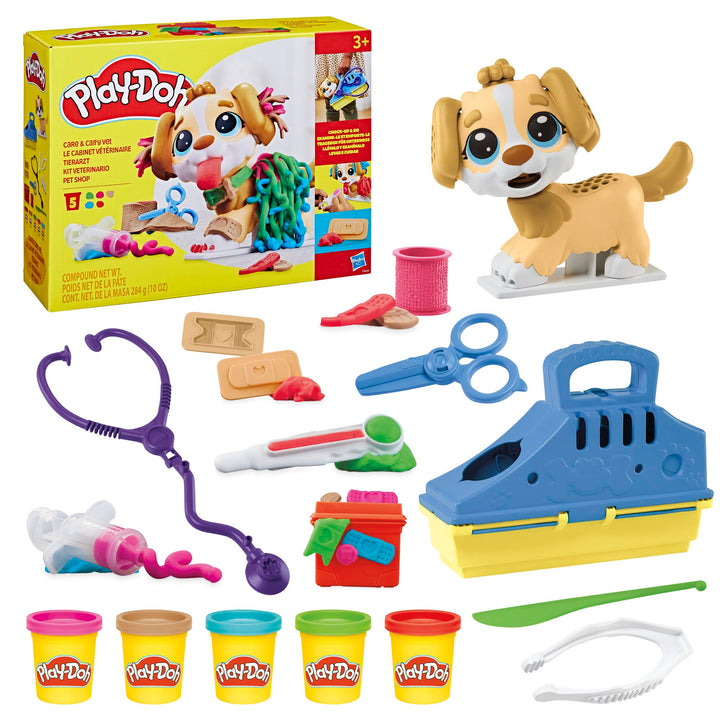 Play-Doh F3639 Tierarzt Spielset mit Spielzeughund, Tragebox, 10 Knetwerkzeugen und 5 Farben, Mehrfa