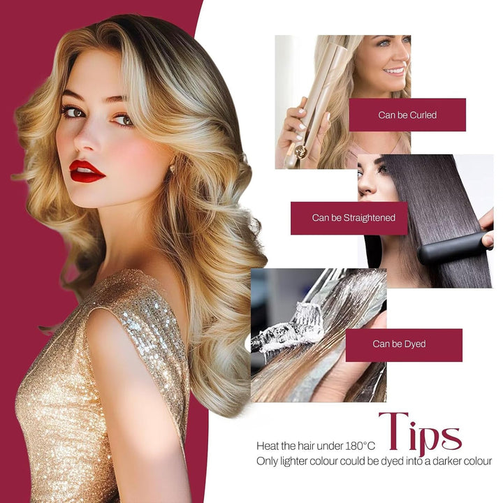 Vivien Microring Echthaar Extensions 55 cm Hellbraun und Platinblond Invisible Extensions Echthaar M