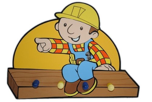 alles-meine.de GmbH 3-D Garderobe - Bob der Baumeister - Moosgummi 4 Haken Kind Kinder Baustelle Mix