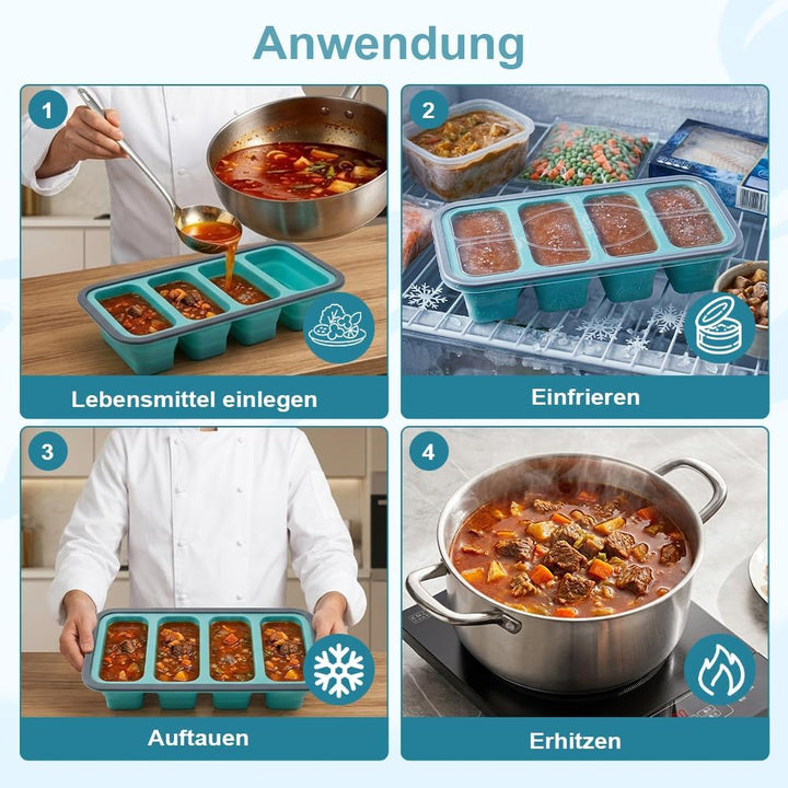 3 Stück Souper Cubes Set mit Deckel + 15 Gefrierbeutel, Faltbare Silikon Gefrierbehälter, 500/350/25